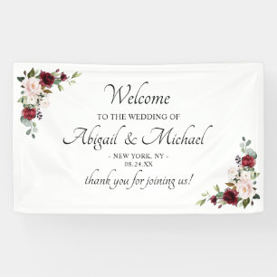 Elegant Burgundy Floral Welcome Wedding Banner