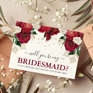 Elegant Burgundy Floral Will You Be My Bridesmaid?
