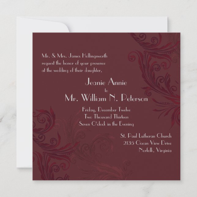 Elegant Burgundy Flourish Wedding Invitation (Front)