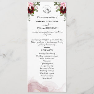 Elegant Burgundy Flower Wedding Programme
