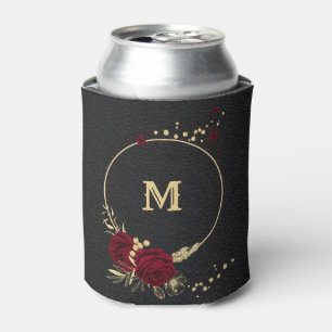 Elegant burgundy flowers gold black can cooler