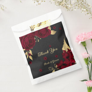 Elegant burgundy flowers gold black wedding favour bags