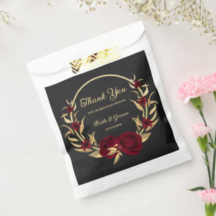 Elegant burgundy flowers gold black wedding favour bags