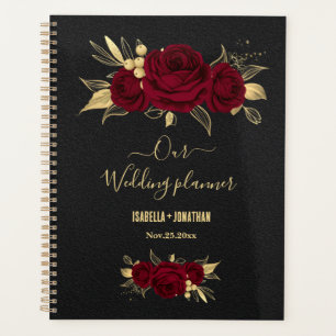 Elegant burgundy flowers gold black wedding planner