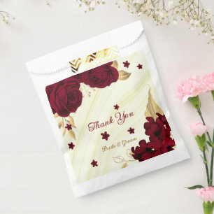 Elegant burgundy flowers gold marble favour bags