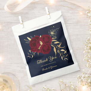 Elegant burgundy flowers gold navy wedding favour bags