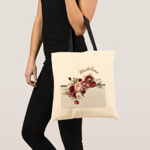 Elegant Burgundy Flowers Tote Bag