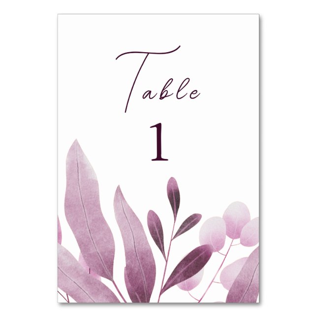Elegant Burgundy Forest Big Leaves Wedding  Table Number (Back)