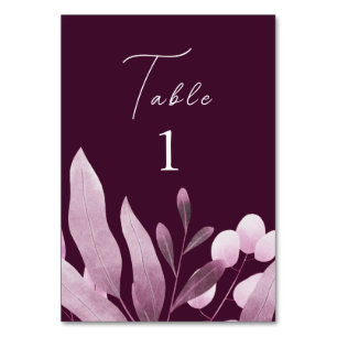 Elegant Burgundy Forest Big Leaves Wedding  Table Number
