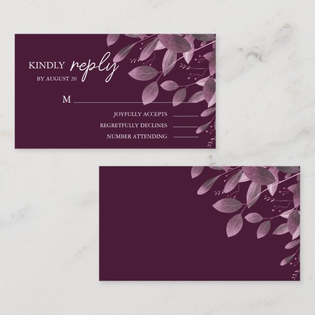 Elegant Burgundy Forest Leaf Wedding RSVP  Enclosure Card (Front/Back)