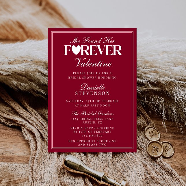 Elegant Burgundy Forever Valentine Bridal Shower Invitation (Creator Uploaded)