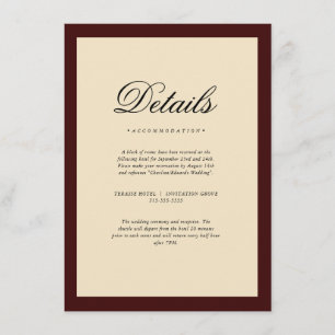 Elegant Burgundy Frame Wedding Details Enclosure Card