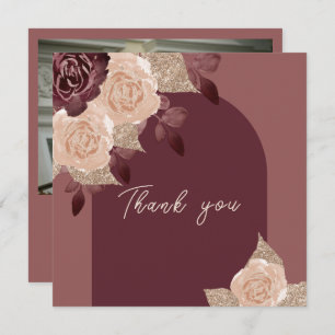 Elegant Burgundy Glittery Watercolor Roses Wedding Thank You Card