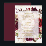 Elegant Burgundy Gold 18th Birthday Invitation<br><div class="desc">More floral watercolor Birthday Invitations in the Little Bayleigh Store!</div>