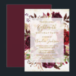 Elegant Burgundy Gold 18th Birthday Invitation<br><div class="desc">More floral watercolor Birthday Invitations in the Little Bayleigh Store!</div>
