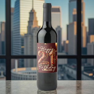 Elegant Burgundy & Gold 21st Birthday Celebration Wine Label