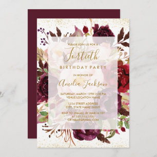 Elegant Burgundy Gold 40th Birthday Invitation