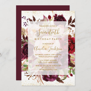 Elegant Burgundy Gold 70th Birthday Invitation