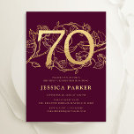 Elegant Burgundy Gold 70th Birthday Invitation<br><div class="desc">Elegant burgundy maroon gold 70th birthday party invitation. Customisable dark red marsala wine design featuring roses botanical accents and typography script font. Simple floral invite card perfect for a stylish female bday celebration. Personalise with your own details. Printed Zazzle invitations or instant download digital printable template.</div>