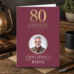 Elegant Burgundy & Gold 80th & Legendary Birthday Card
