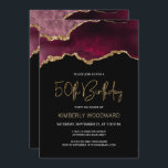 Elegant Burgundy Gold Agate 50th Birthday Party Invitation<br><div class="desc">This trendy 50th birthday invitation features a watercolor image of an agate geode in shades of burgundy red with faux gold highlights. The words "50th Birthday" appear in faux gold glitter in decorative modern handwriting font. Customise it with the name of the honoree in gold coloured text and the details...</div>