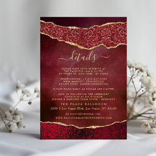 Elegant Burgundy & Gold Agate Wedding Detail Enclosure Card