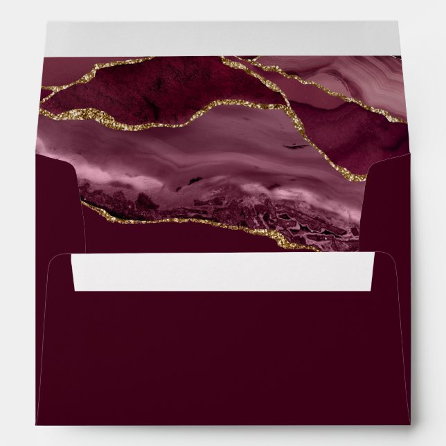 Elegant Burgundy Gold Agate Wedding Envelope (Back (Bottom))