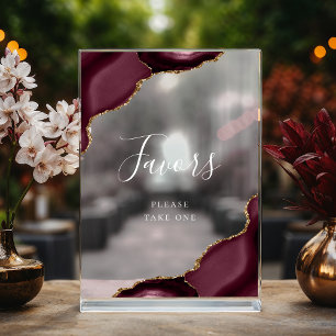 Elegant Burgundy Gold Agate Wedding Favours Acrylic Sign