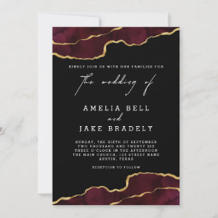 Elegant Burgundy Gold Agate Wedding Invitation