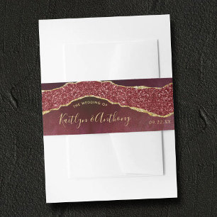 Elegant Burgundy & Gold Agate Wedding Invitation Invitation Belly Band