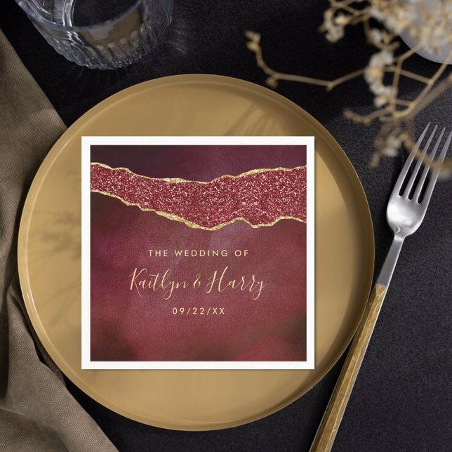 Elegant Burgundy & Gold Agate Wedding Napkin (Creator Uploaded)