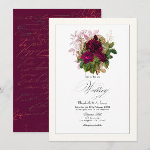 Elegant Burgundy, Gold and Blush Floral Wedding Invitation
