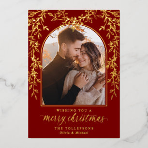 Elegant Burgundy Gold Arch Photo Christmas