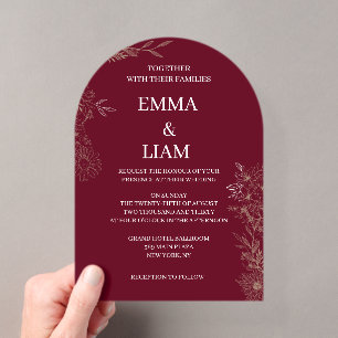 Elegant Burgundy Gold Arch Shaped Wedding Acrylic Invitations
