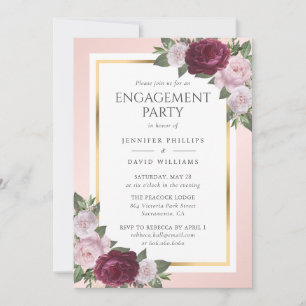 Elegant Burgundy Gold Blush Engagement Party Invitation