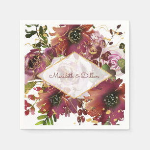 Elegant Burgundy Gold Blush Pink Floral Wedding Napkin