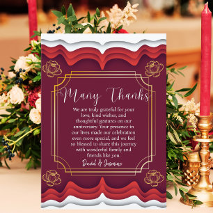 Elegant Burgundy & Gold Boho Wedding Anniversary Thank You Card