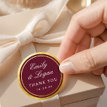 Elegant Burgundy Gold Border Wedding Classic Round Sticker<br><div class="desc">This elegant wedding favor sticker features faux gold foil circular border and vintage inspired typography.  The background and text colors are customizable. The look is romantic and elegant,  like a classic storybook! See the collection for additional items.</div>