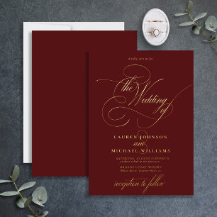 Elegant Burgundy Gold Calligraphy Wedding