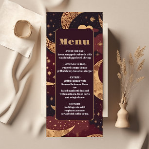 Elegant Burgundy Gold Celestial Wedding Menu