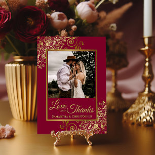 Elegant Burgundy & Gold Chic Love & Thanks Wedding Thank You Card