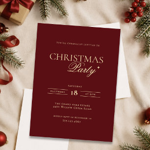 Elegant Burgundy Gold Christmas Party Invitation
