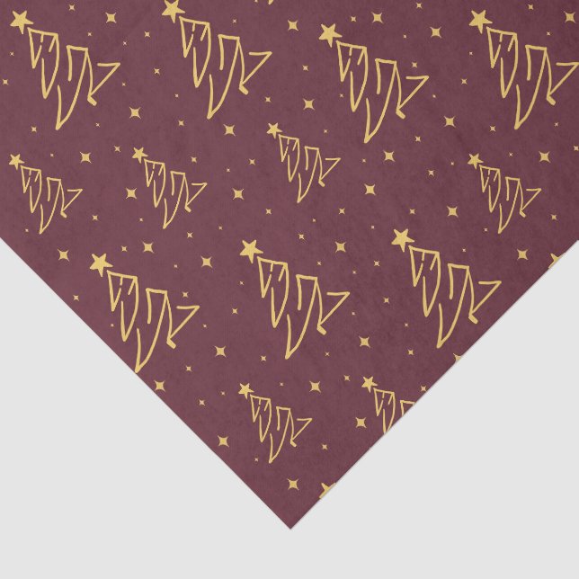 Elegant Burgundy Gold Christmas Tree Pattern Tissue Paper (Detail)
