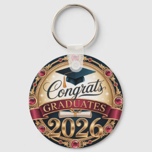 Elegant Burgundy & Gold Class of 2026 Graduation Key Ring