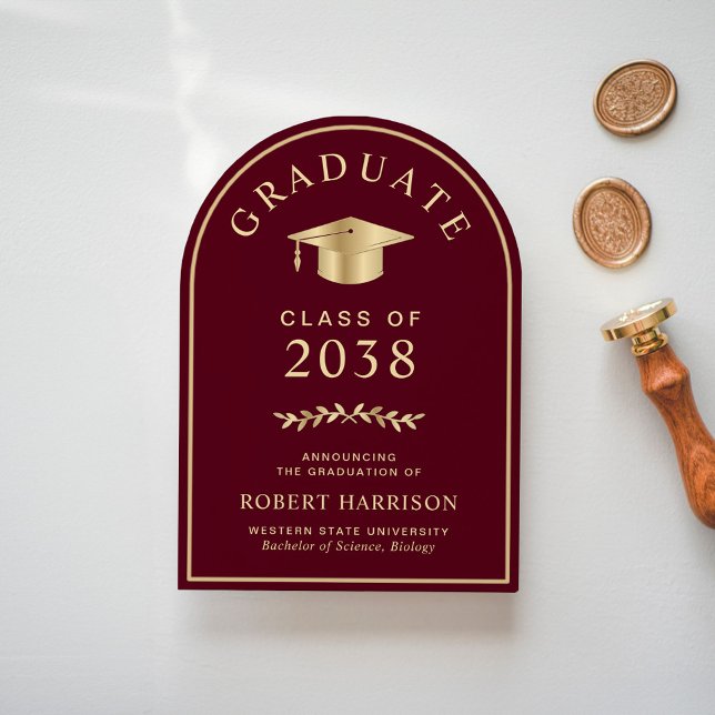 Elegant Burgundy Gold College Graduation Party Invitation (Share the pride and excitement of your graduate's achievement with friends and family near and far)