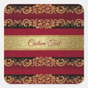 Elegant Burgundy Gold Damask Pattern Label