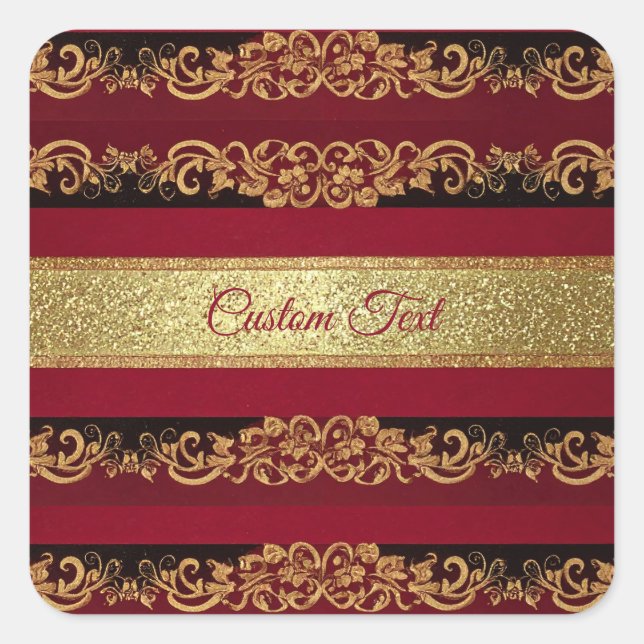 Elegant Burgundy Gold Damask Pattern Label (Front)