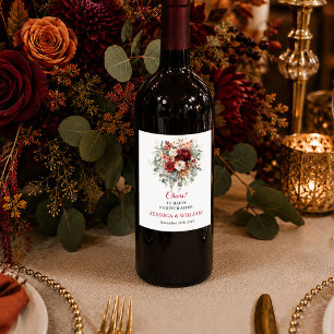Elegant Burgundy Gold Floral Autumn boho floral Wine Label