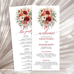 Elegant Burgundy Gold Floral Autumn Program weddin Programme