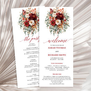 Elegant Burgundy Gold Floral Autumn wedding progra Programme